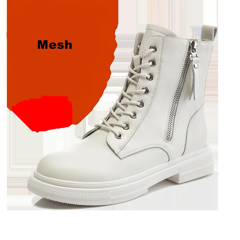 Women's Leather Ankle Boots-Lace-Up