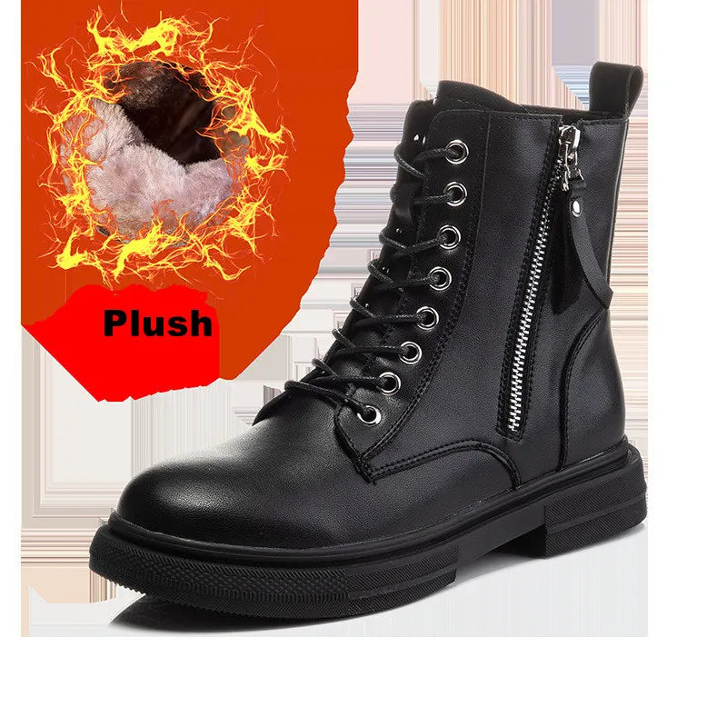 Women's Leather Ankle Boots-Lace-Up