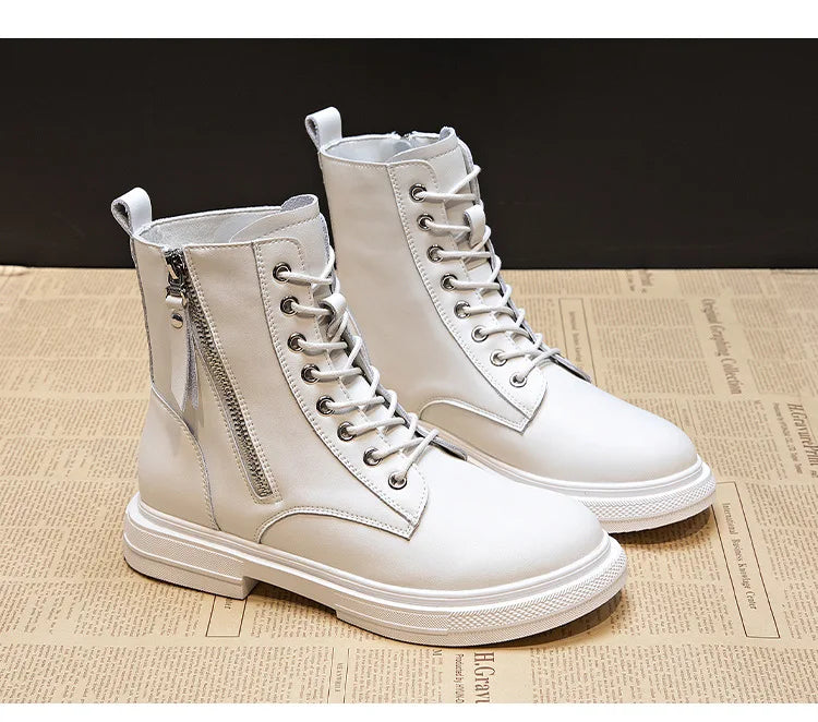 Women's Leather Ankle Boots-Lace-Up