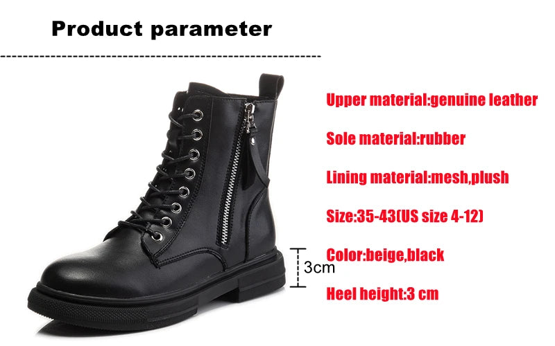 Women's Leather Ankle Boots-Lace-Up