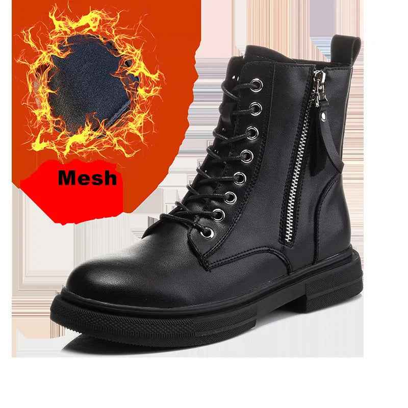 Women's Leather Ankle Boots-Lace-Up