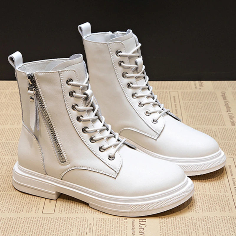 Women's Leather Ankle Boots-Lace-Up