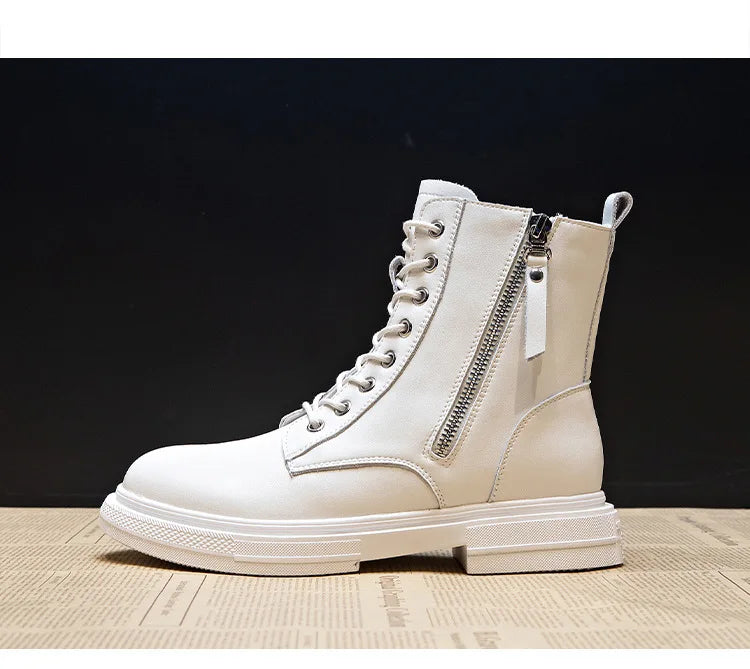 Women's Leather Ankle Boots-Lace-Up
