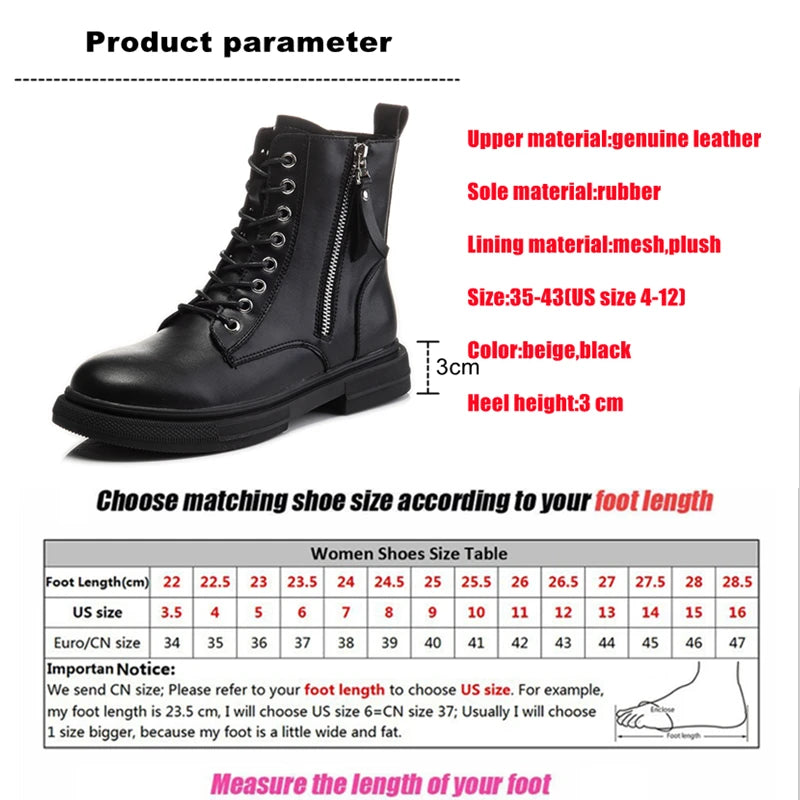 Women's Leather Ankle Boots-Lace-Up