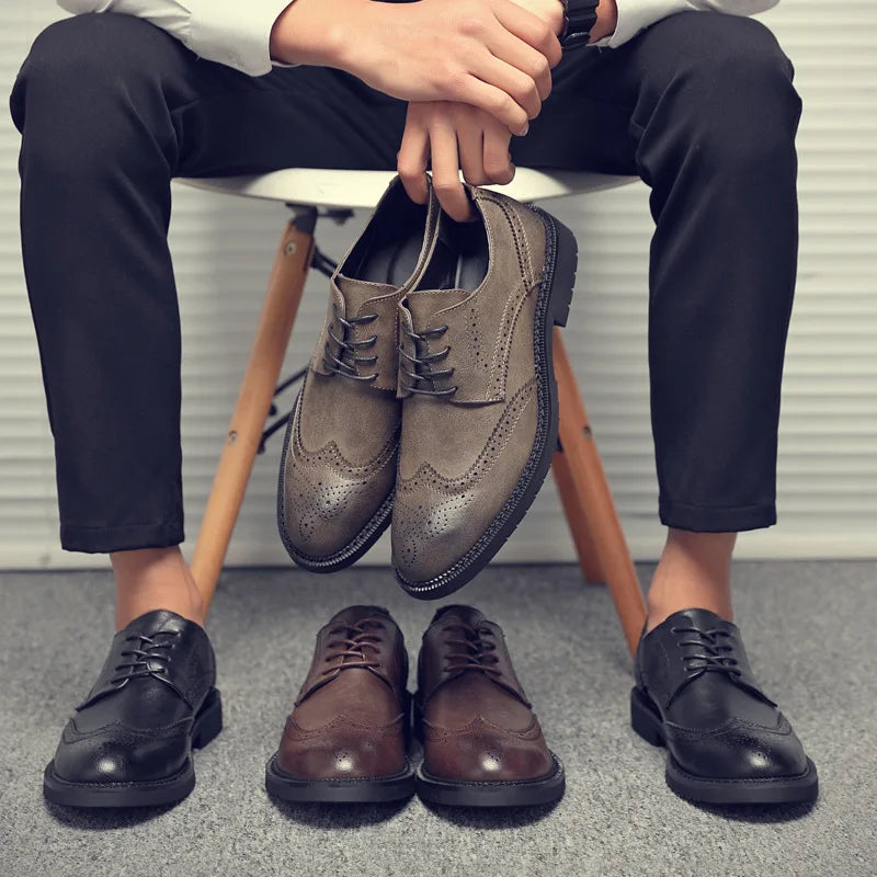 Handmade Men's Wingtip Oxford shoes Grey Leather