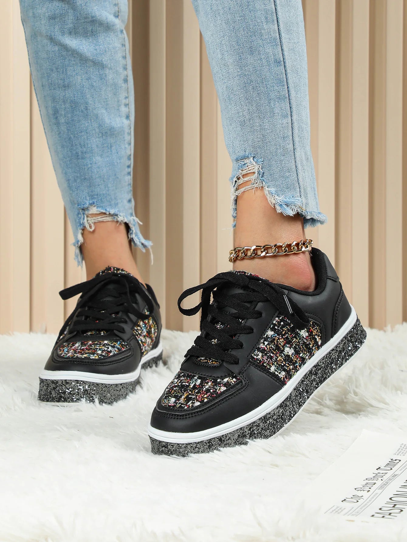 Women-Thick Sole Board Shoes Casual Sneakers Lace-up