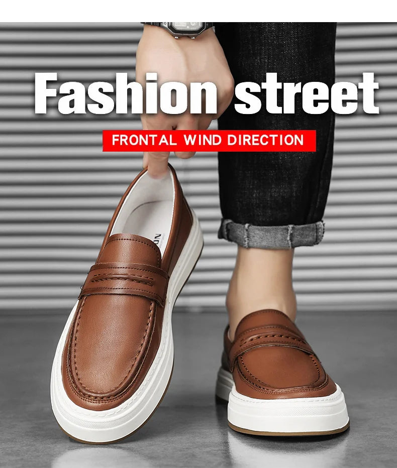 Men's Genuine Leather casual Loafers-Comfortable Slip-On Dress Shoes