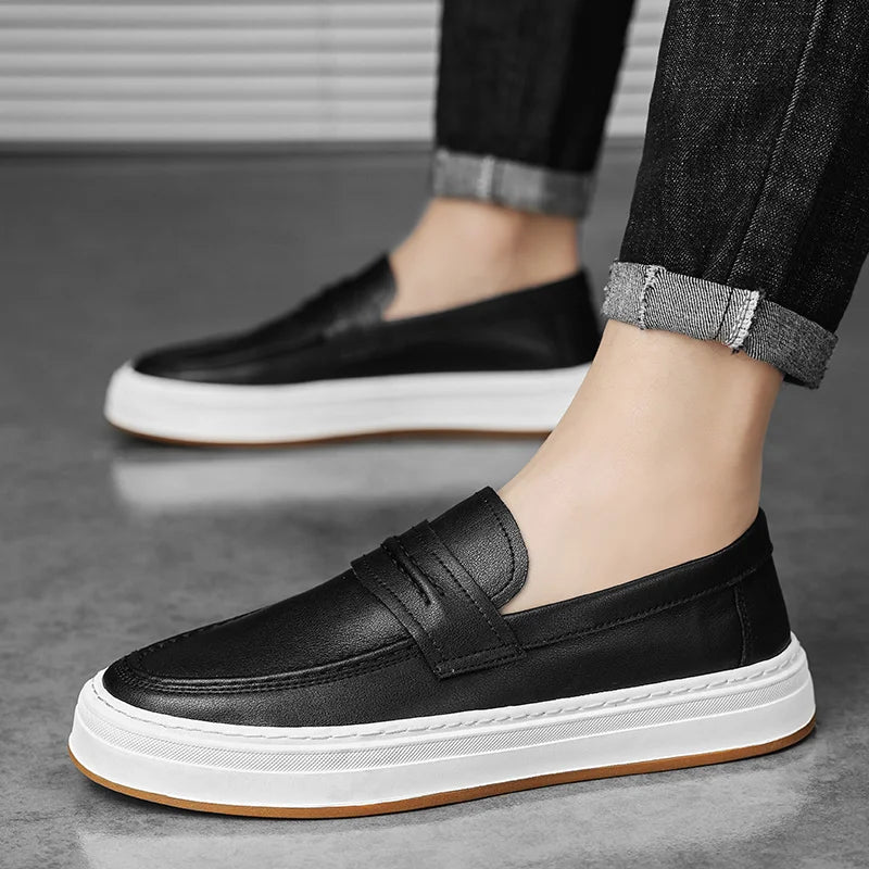 Men's Genuine Leather casual Loafers-Comfortable Slip-On Dress Shoes