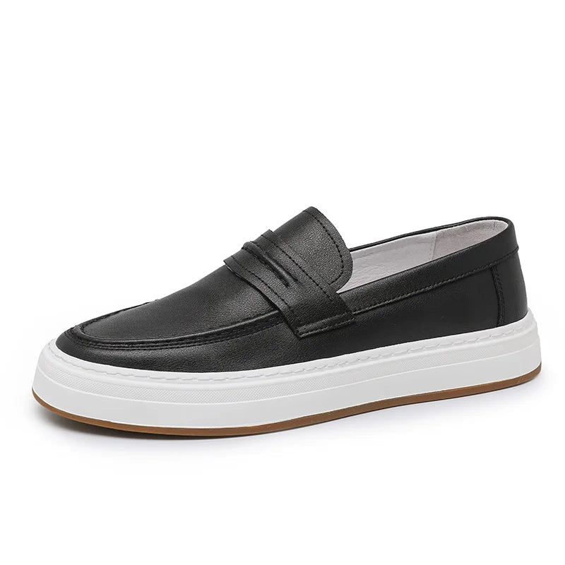 Men's Genuine Leather casual Loafers-Comfortable Slip-On Dress Shoes