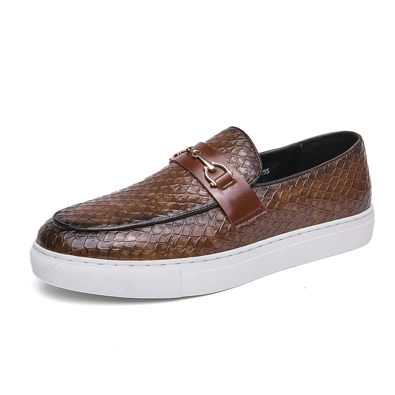 Men's Genuine Leather casual Loafers-Comfortable Slip-On Dress Shoes