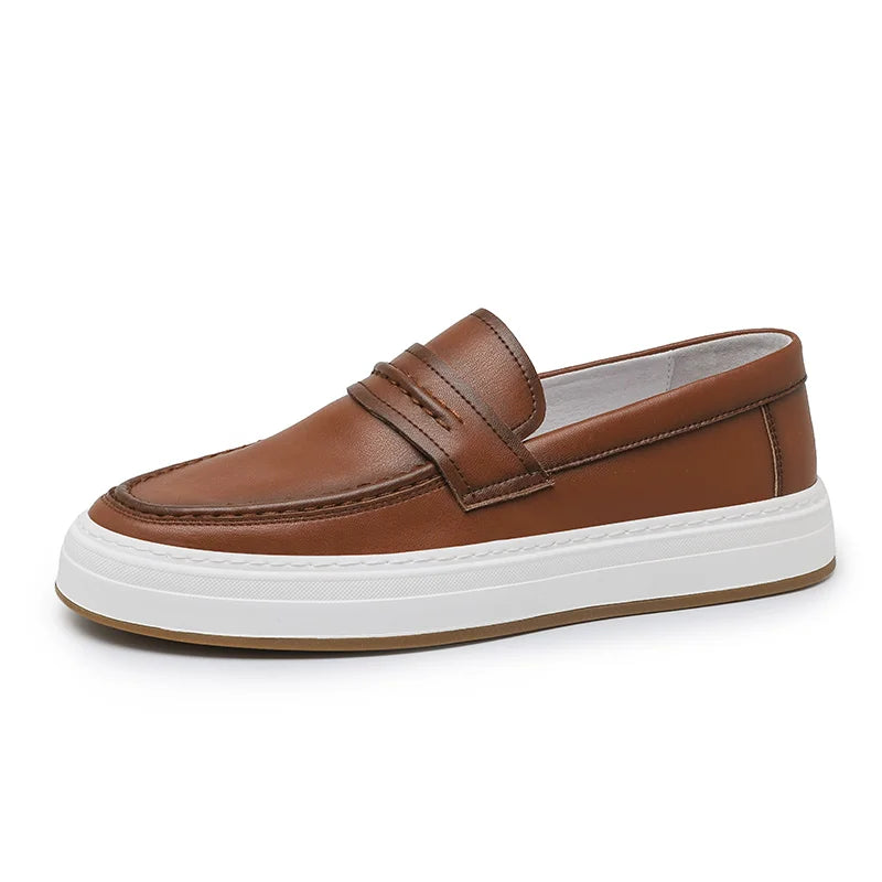 Men's Genuine Leather casual Loafers-Comfortable Slip-On Dress Shoes