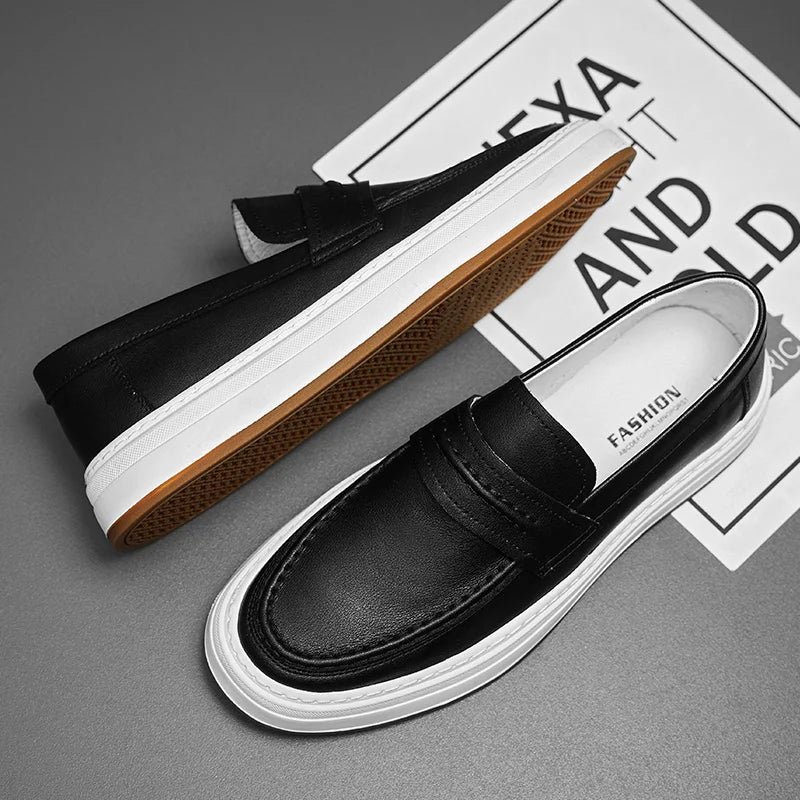 Men's Genuine Leather casual Loafers-Comfortable Slip-On Dress Shoes
