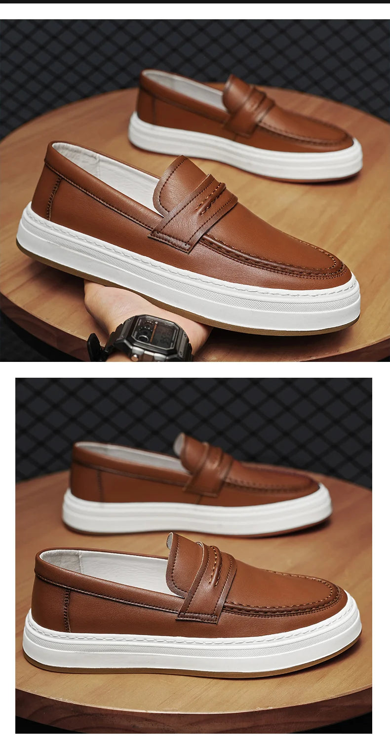 Men's Genuine Leather casual Loafers-Comfortable Slip-On Dress Shoes