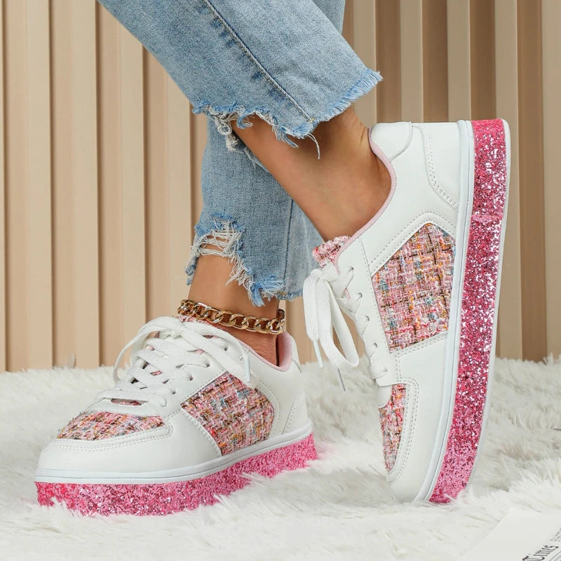 Women-Thick Sole Board Shoes Casual Sneakers Lace-up