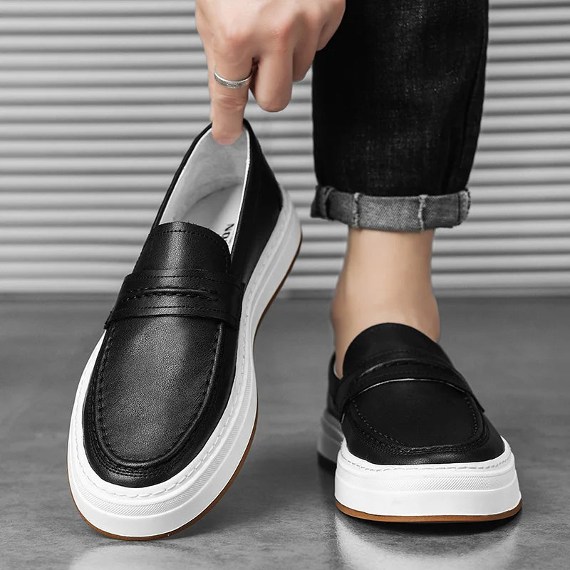 Men's Genuine Leather casual Loafers-Comfortable Slip-On Dress Shoes