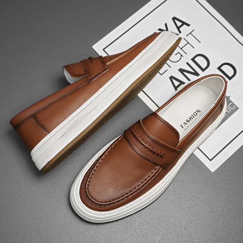 Men's Genuine Leather casual Loafers-Comfortable Slip-On Dress Shoes