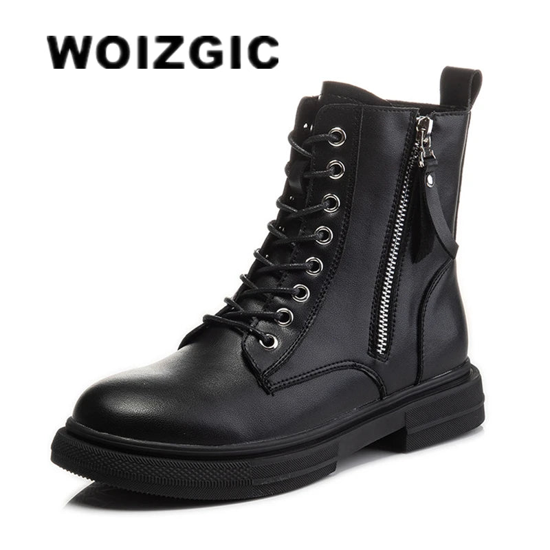 Women's Leather Ankle Boots-Lace-Up