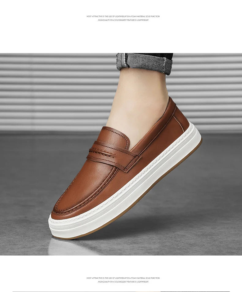 Men's Genuine Leather casual Loafers-Comfortable Slip-On Dress Shoes