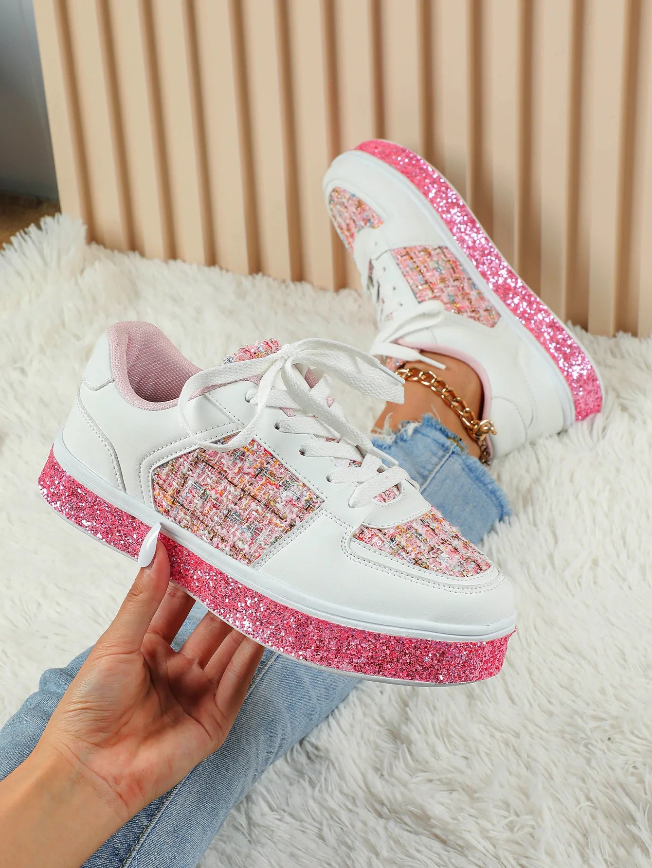 Women-Thick Sole Board Shoes Casual Sneakers Lace-up
