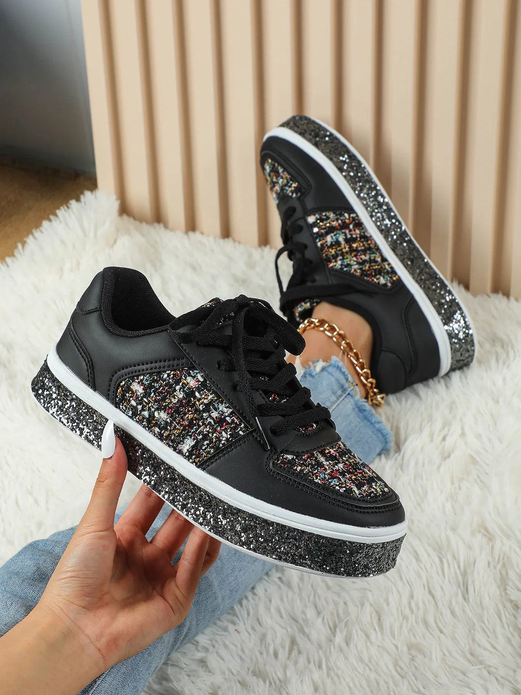 Women-Thick Sole Board Shoes Casual Sneakers Lace-up