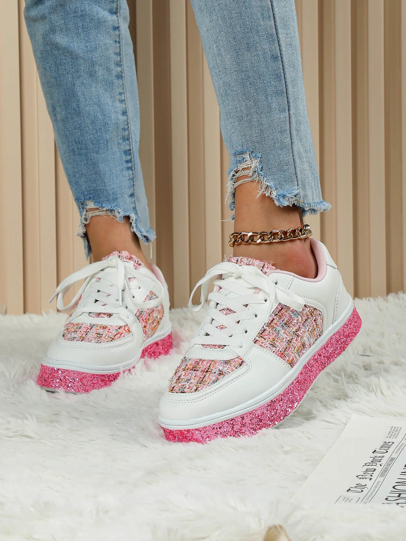 Women-Thick Sole Board Shoes Casual Sneakers Lace-up