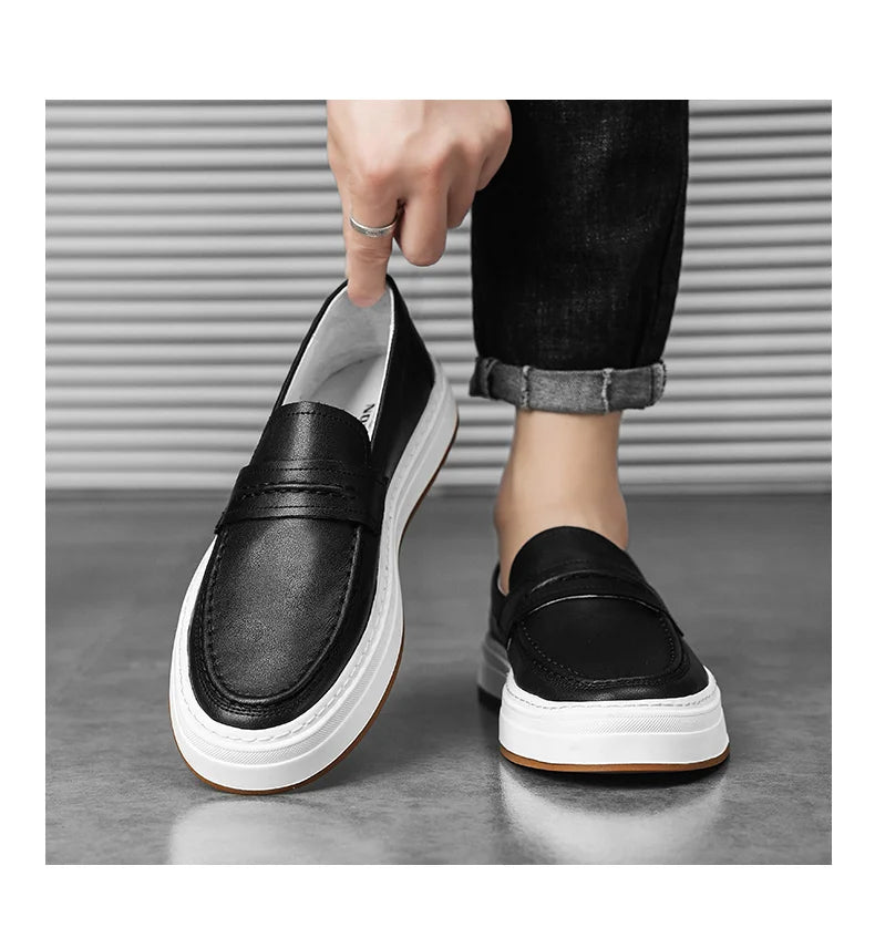 Men's Genuine Leather casual Loafers-Comfortable Slip-On Dress Shoes