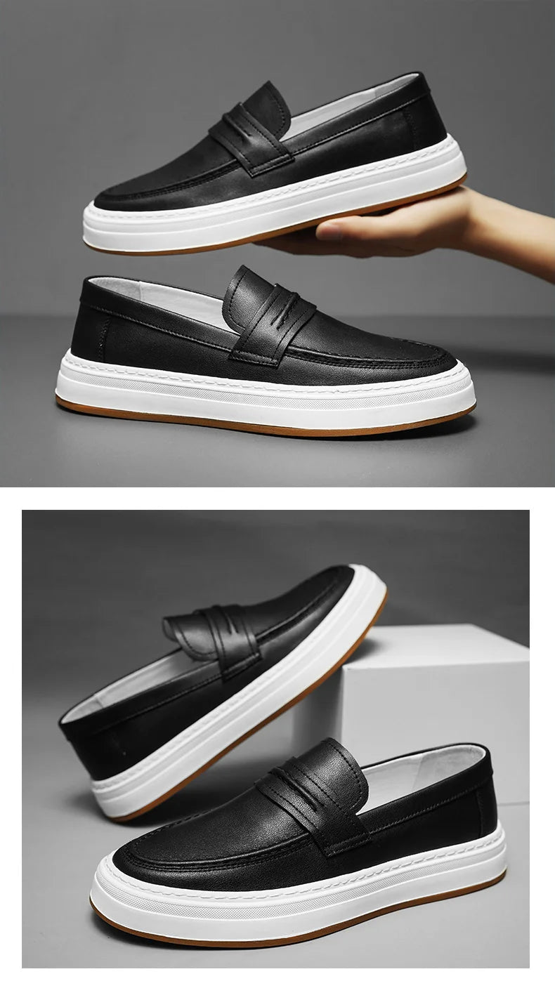 Men's Genuine Leather casual Loafers-Comfortable Slip-On Dress Shoes