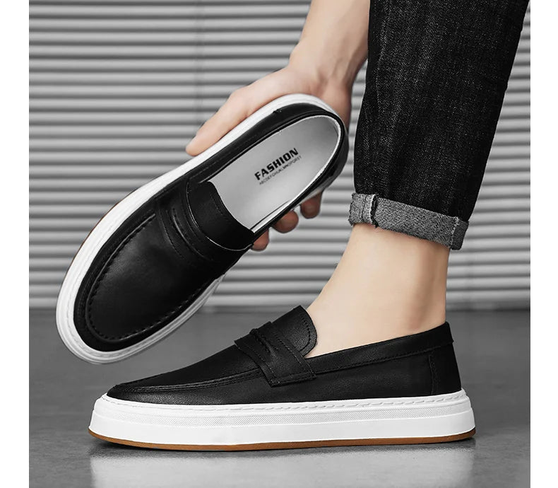 Men's Genuine Leather casual Loafers-Comfortable Slip-On Dress Shoes
