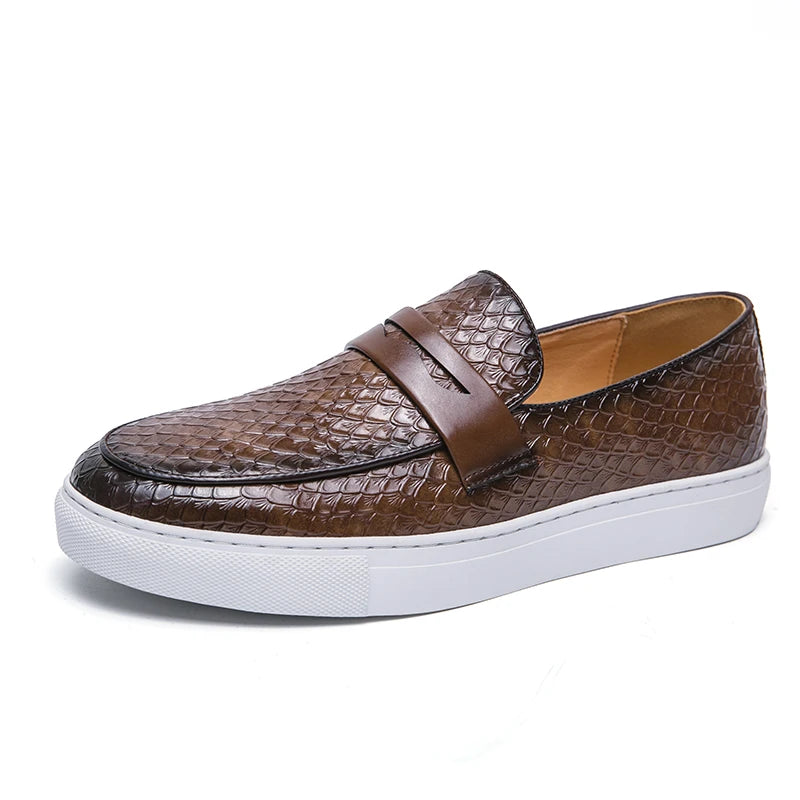 Men's Genuine Leather casual Loafers-Comfortable Slip-On Dress Shoes