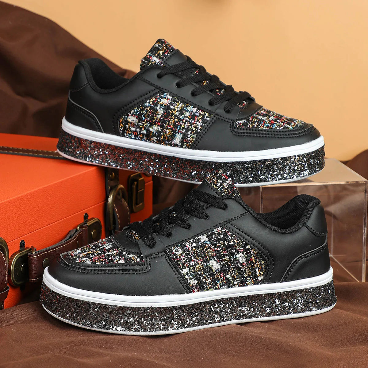 Women-Thick Sole Board Shoes Casual Sneakers Lace-up