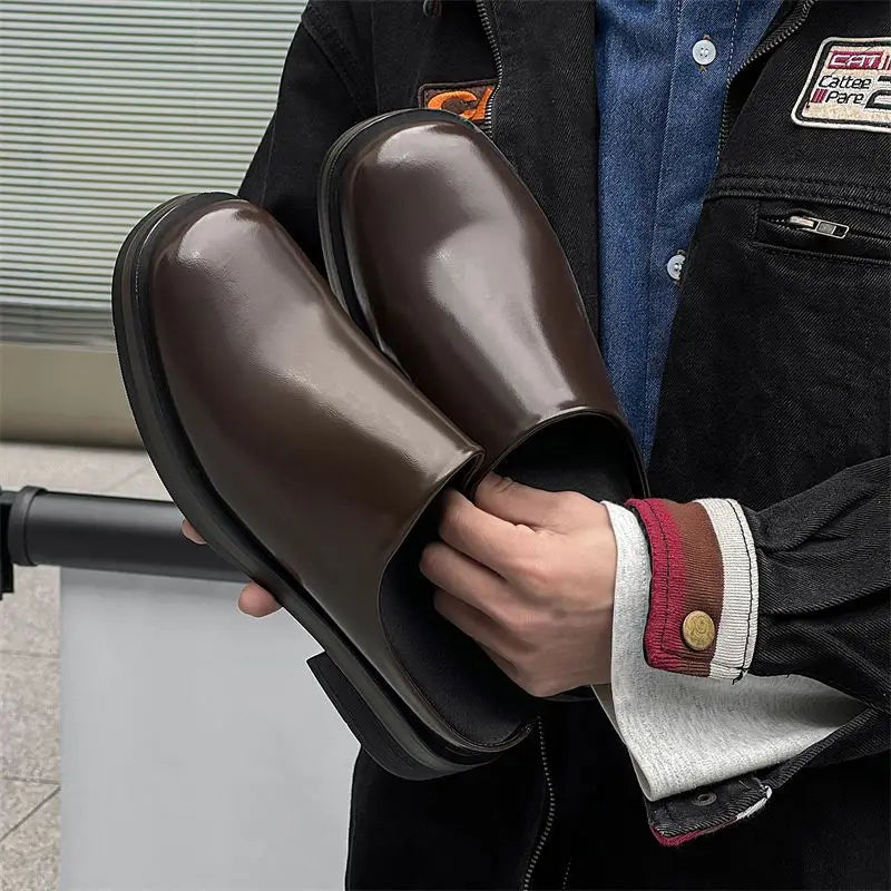 Men's Thick-soled Leather Commuter Casual Slippers