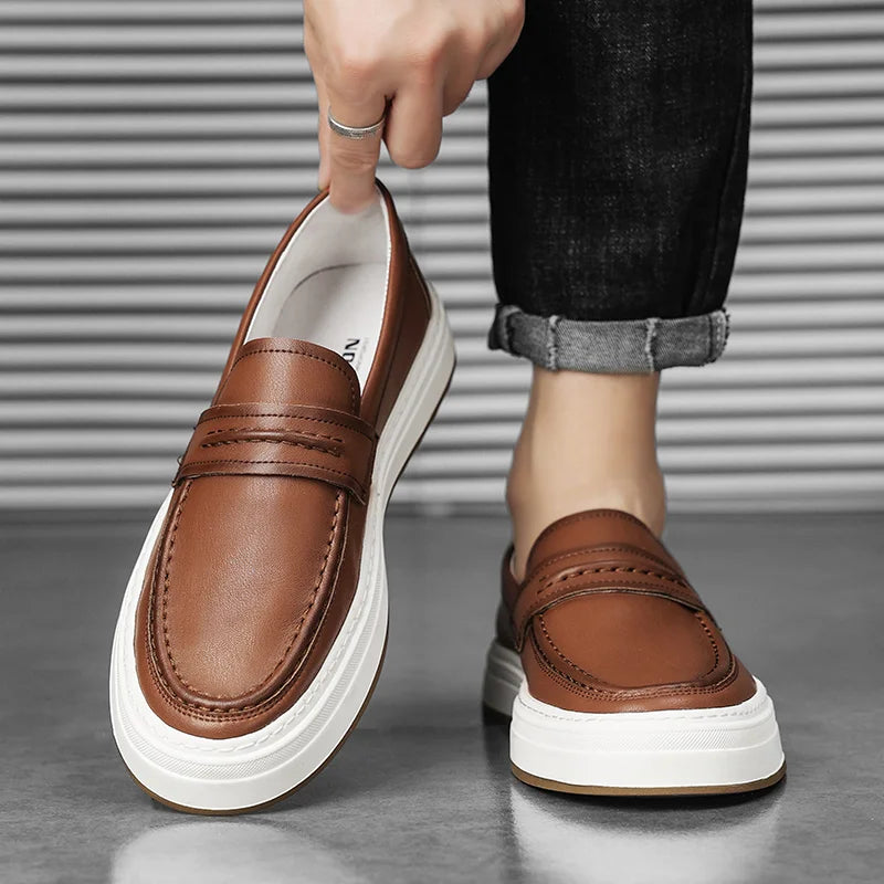Men's Genuine Leather casual Loafers-Comfortable Slip-On Dress Shoes