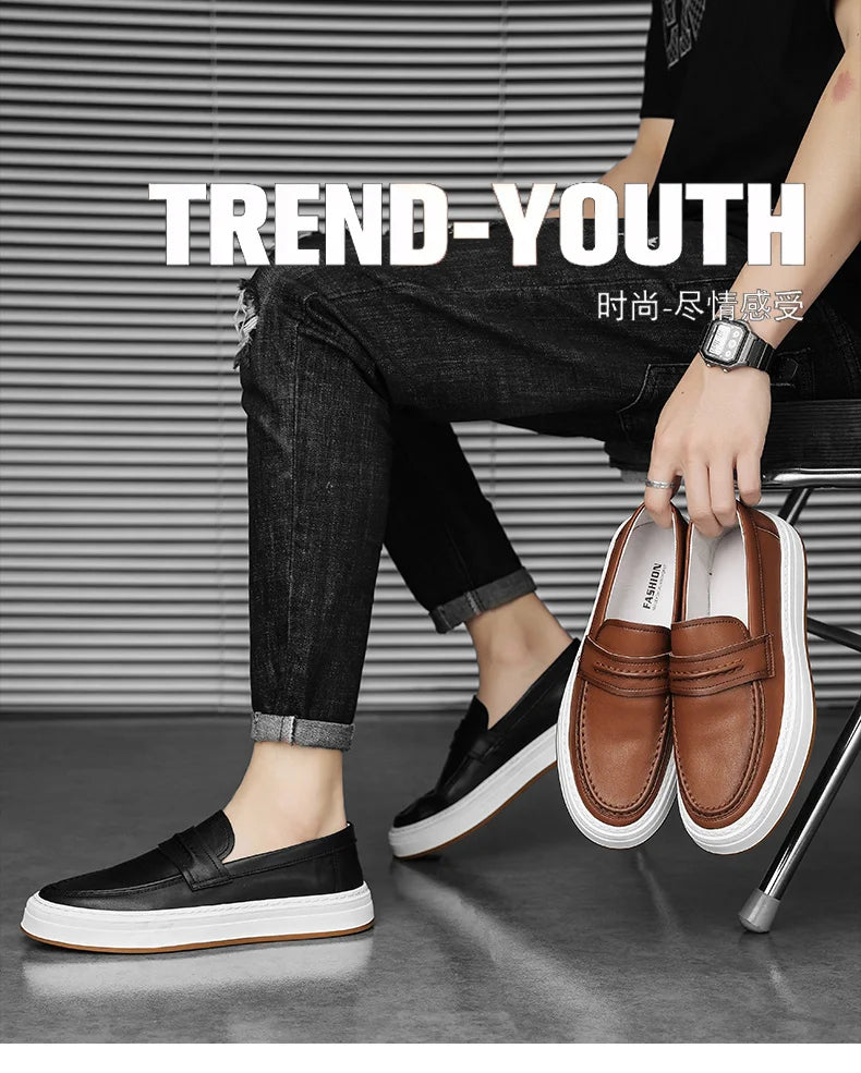 Men's Genuine Leather casual Loafers-Comfortable Slip-On Dress Shoes