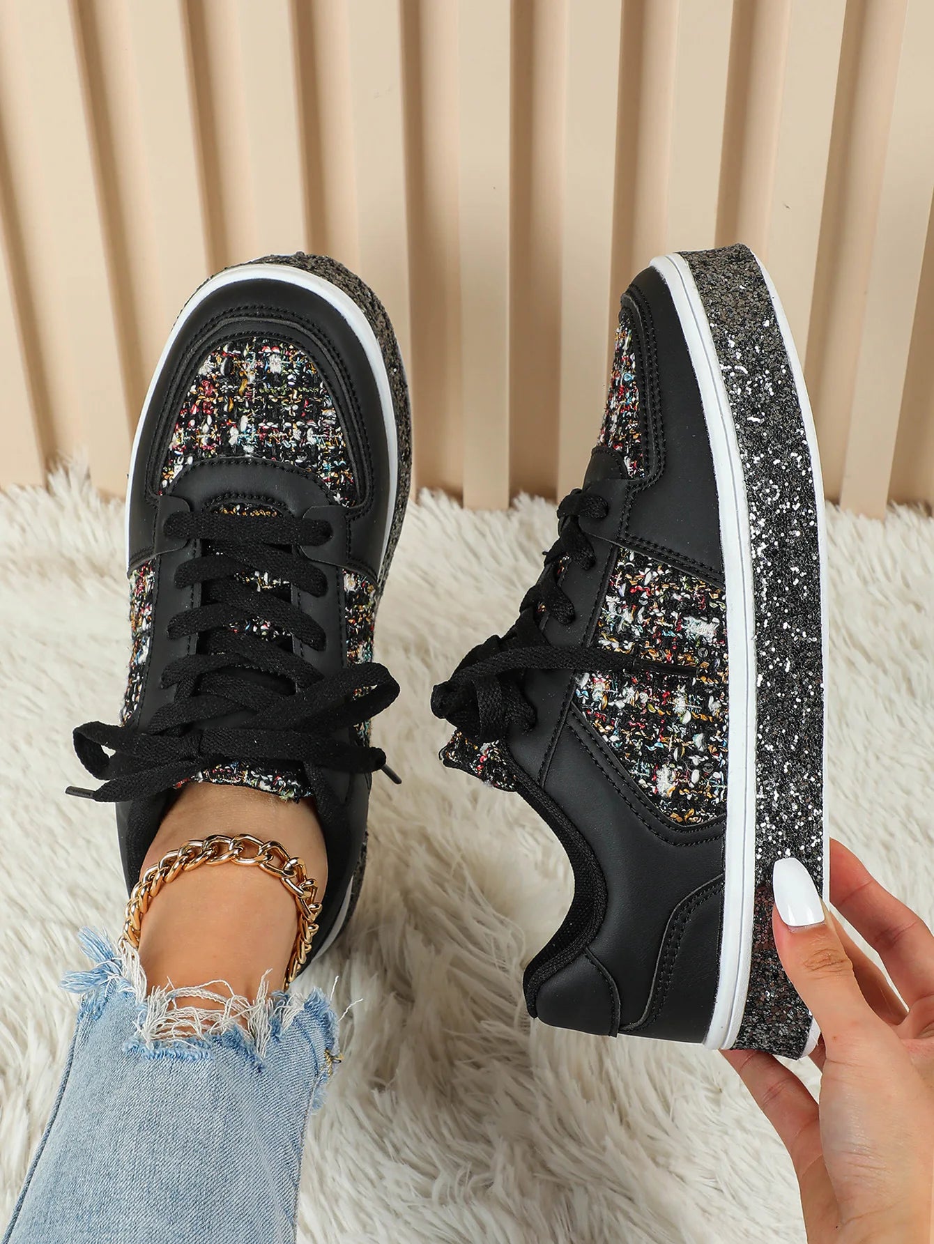 Women-Thick Sole Board Shoes Casual Sneakers Lace-up